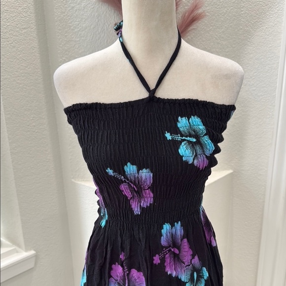 Floral Halter Neck Black Swimsuit Cover Up Dress - Picture 2 of 5